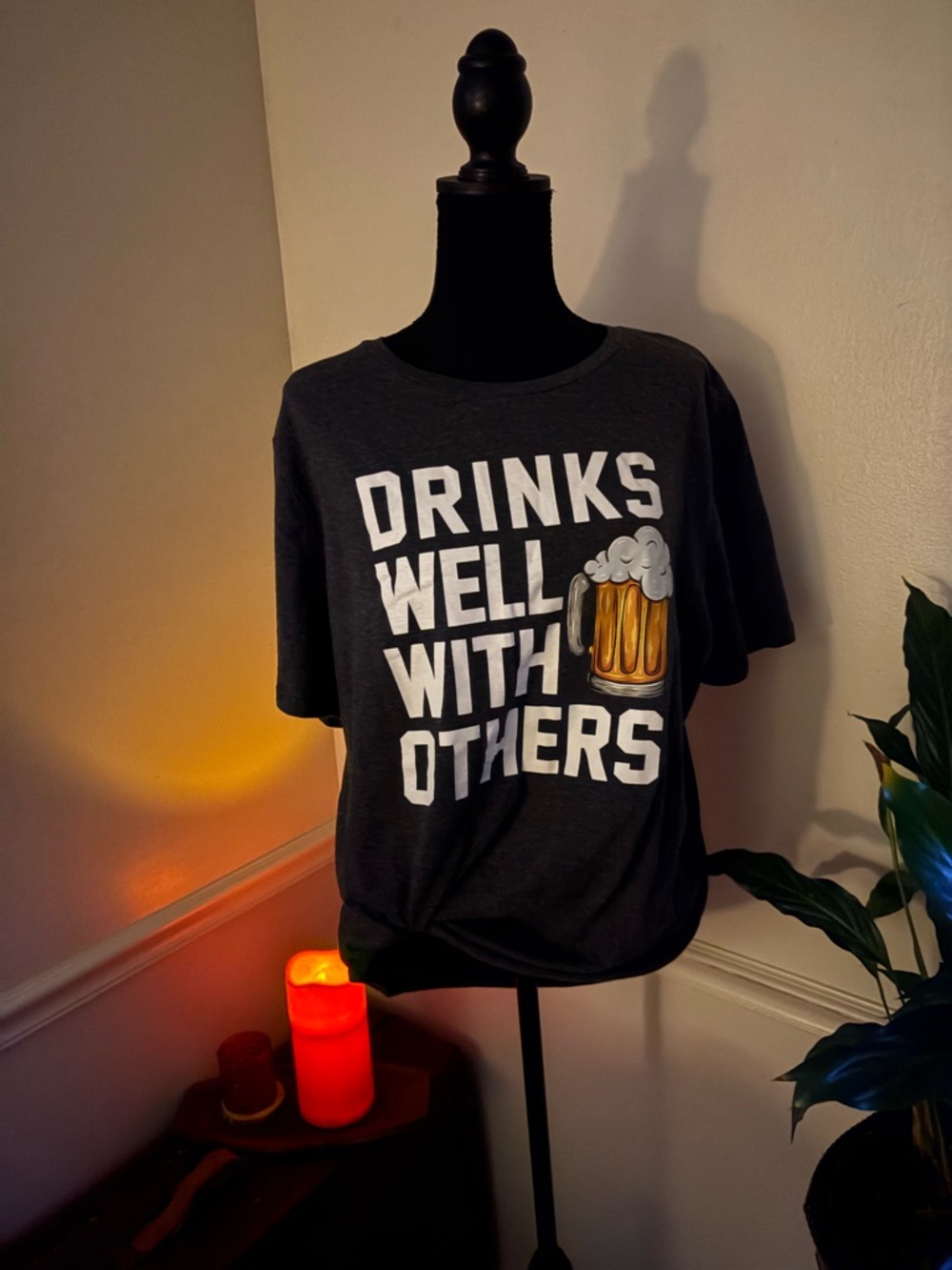 Graphic Tee "Drinks Well With Others" - Dark Gray